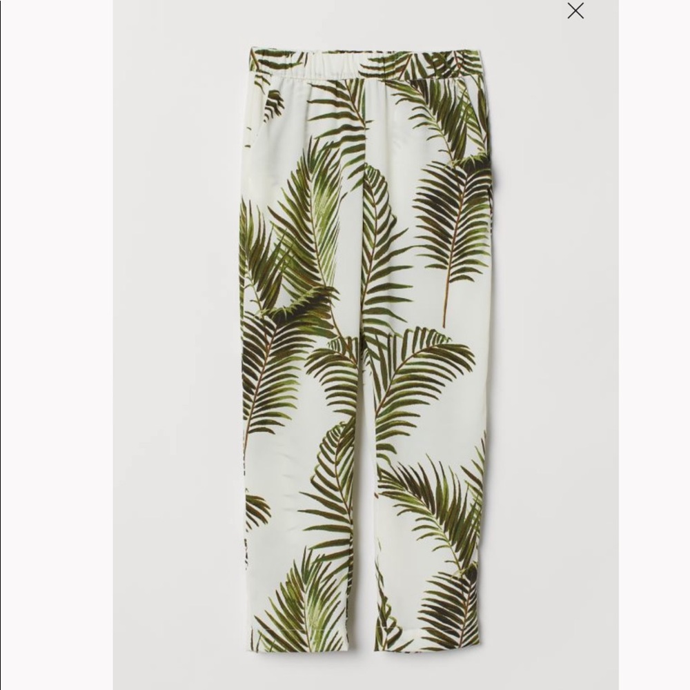 *H&M Crêped Pants Natural White/ Palm Leaves (green) Sz 6